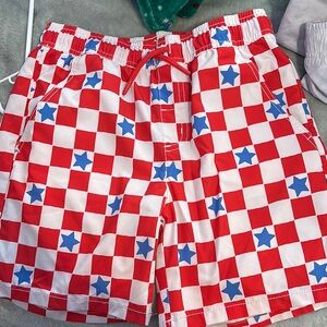Red and White Checkered Shorts with Blue Stars